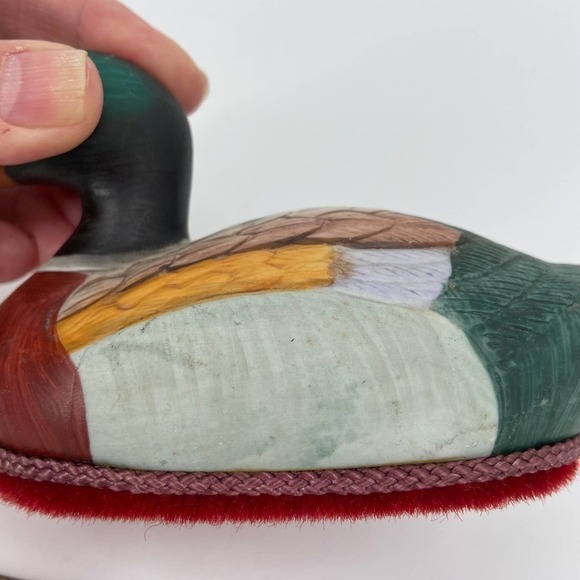 VINTAGE Ceramic Mallard Duck Decoy Figurine Bird Lint Brush 5.5 Inch - Picture 8 of 10